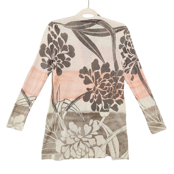 CHICOS 570162827 Tan Pink Floral Print Ninette Linen Cardigan SIZE 0 US SMALL 4 - Picture 4 of 16